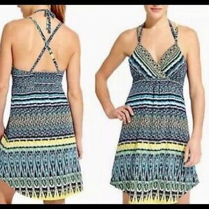 Athleta Marbella Spaghetti Strap Multi Color Sun-Sport Dress‎ w/Padding sz XXS